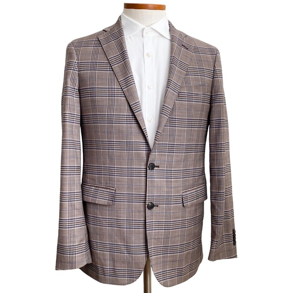 Cole Haan Men's Wool Plaid Blazer Sport Coat Preppy Academia Brown Blue Size 40L